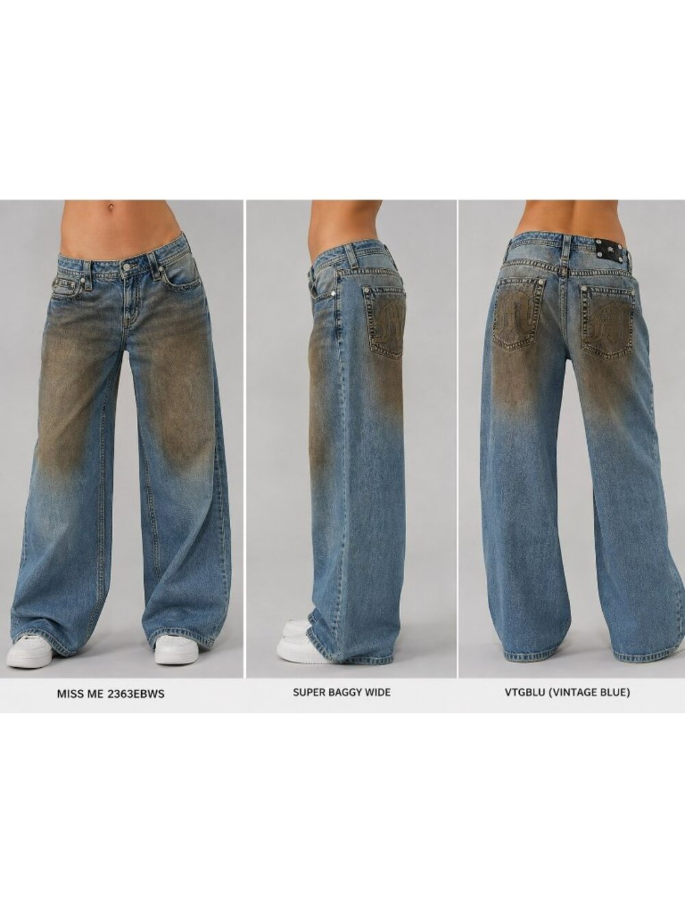 Miss Me Super Baggy Wide Jeans 31 Oil Stain Vintage Blue Y2K NWT